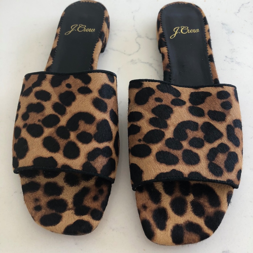 J Crew Leopard Slides